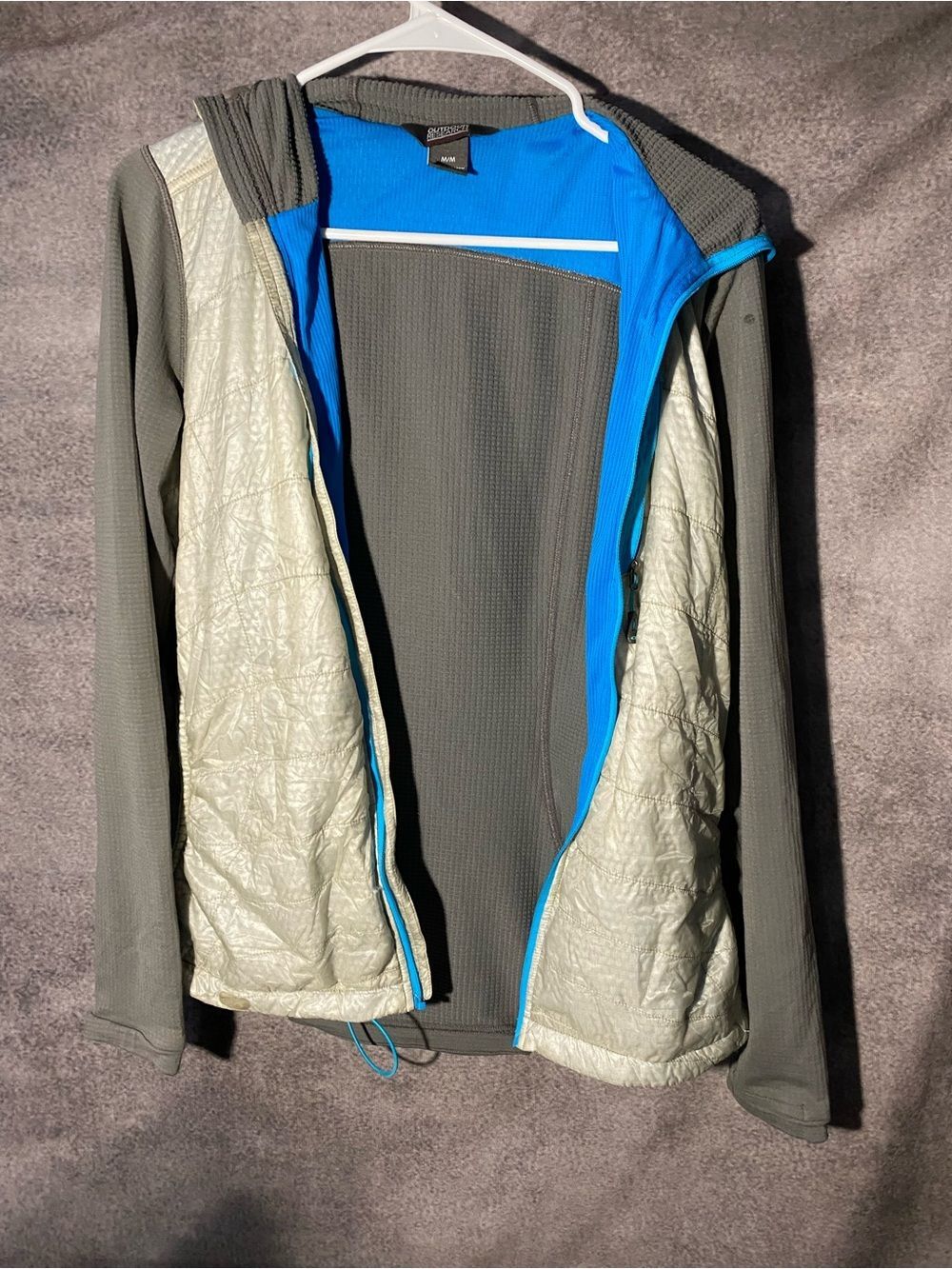 Outdoor Research Deviator Mens M Hooded Grid Fleece Pullover Hybrid Jacket Gray